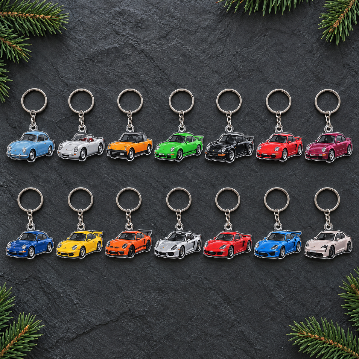 14 acrylic Porsche keychains